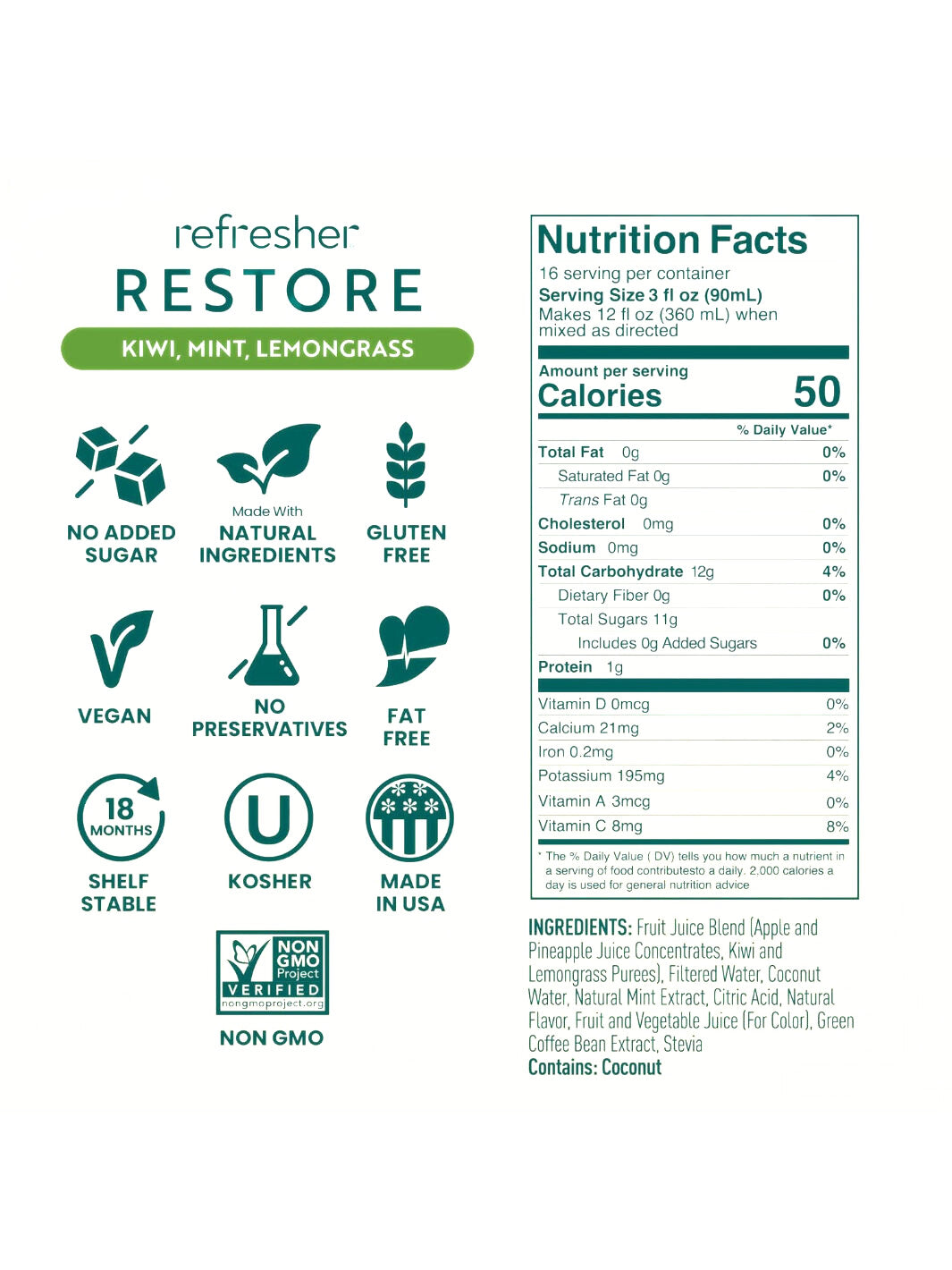 SmartFruit Restore Refresher (1419.53ml/48oz) (Kiwi, Lemongrass, Mint)